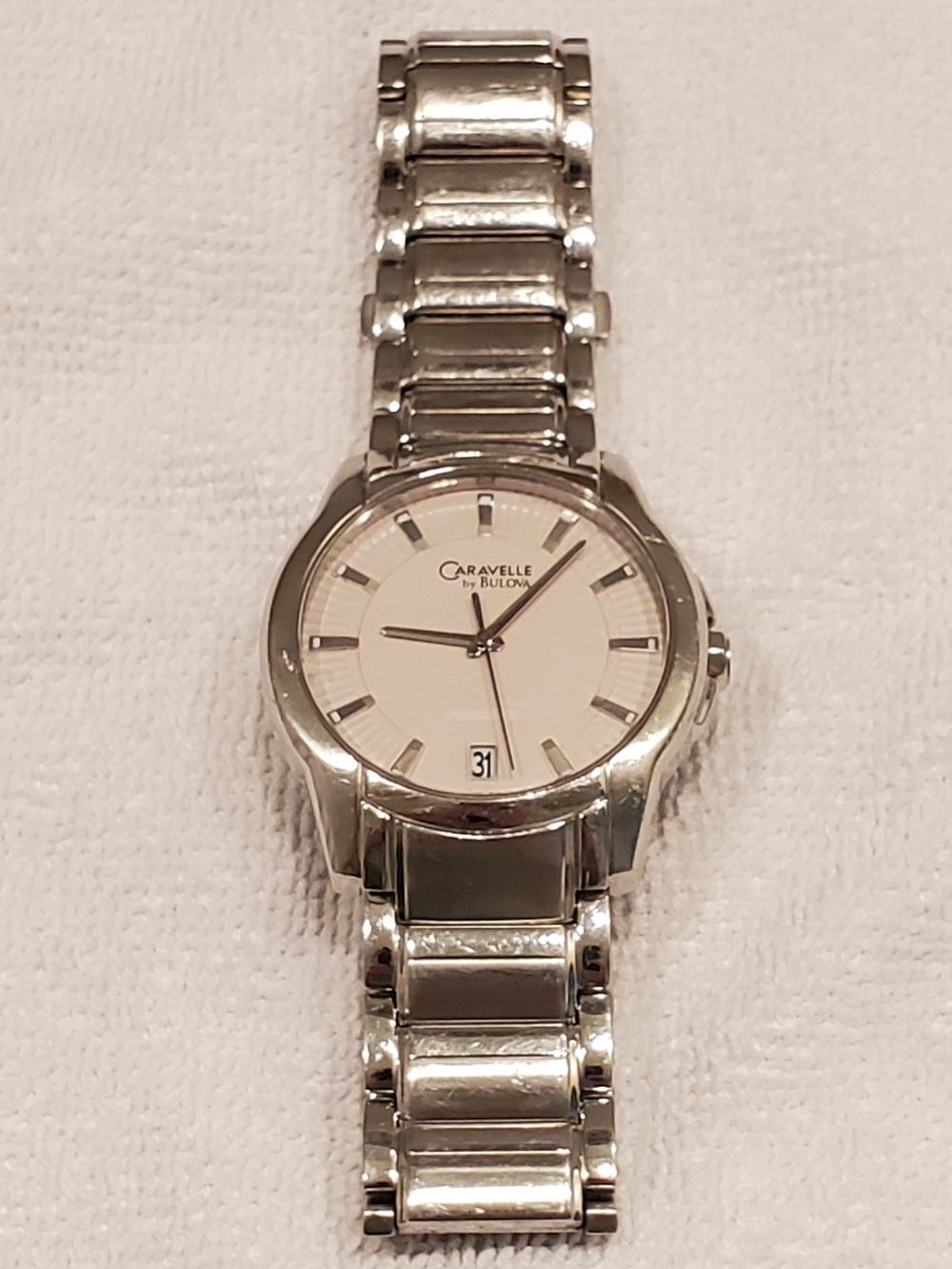 Bulova Caravelle Men's Silver Stainless Steel Watch with White Dial